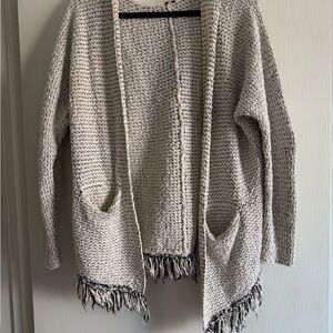 Free People Cream and Black Fringe Cardigan